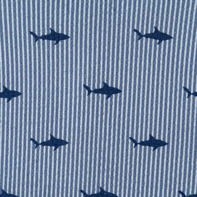 Boys Short Sleeve Cabana Set, Navy Stripe Shark - Mixed Apparel Set - 4
