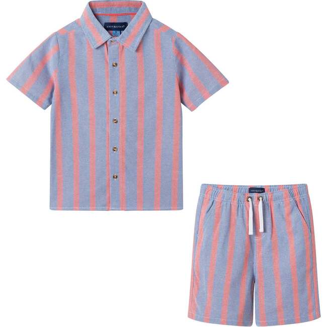 Boys Orange Striped Airy Oxford Set, Orange Stripe