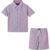 Boys Orange Striped Airy Oxford Set, Orange Stripe - Mixed Apparel Set - 1 - thumbnail