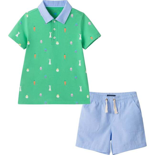 Boys Knit Polo & Short Set, Bunny Toss
