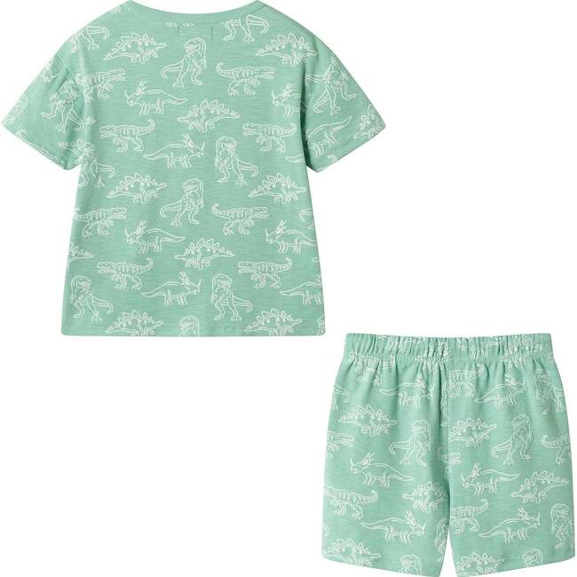 Boys Printed Henley Set, Green Dino