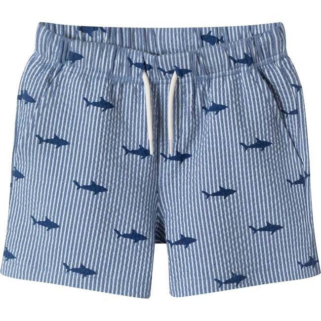 Boys Short Sleeve Cabana Set, Navy Stripe Shark - Mixed Apparel Set - 7