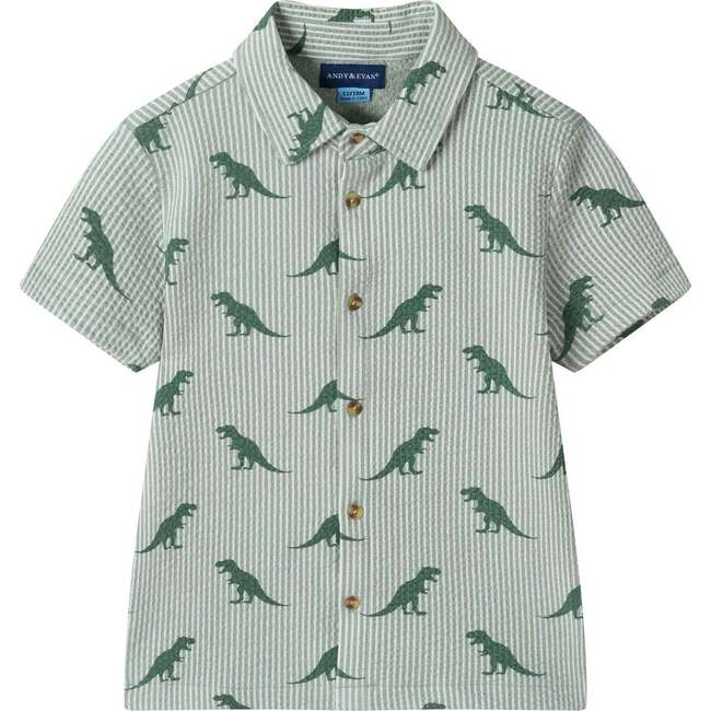 Boys Short Sleeve Cabana Set, Green Stripe Dino - Mixed Apparel Set - 5