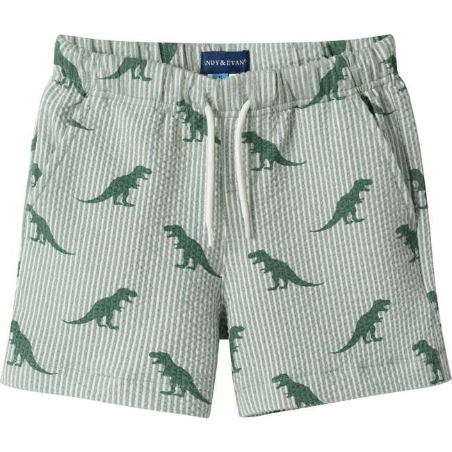 Boys Short Sleeve Cabana Set, Green Stripe Dino - Mixed Apparel Set - 6