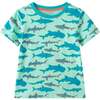 Boys Graphic Tee, Teal Sharks - T-Shirts - 1 - thumbnail