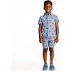Boys Short Sleeve Cabana Set, Navy Stripe Shark - Mixed Apparel Set - 10
