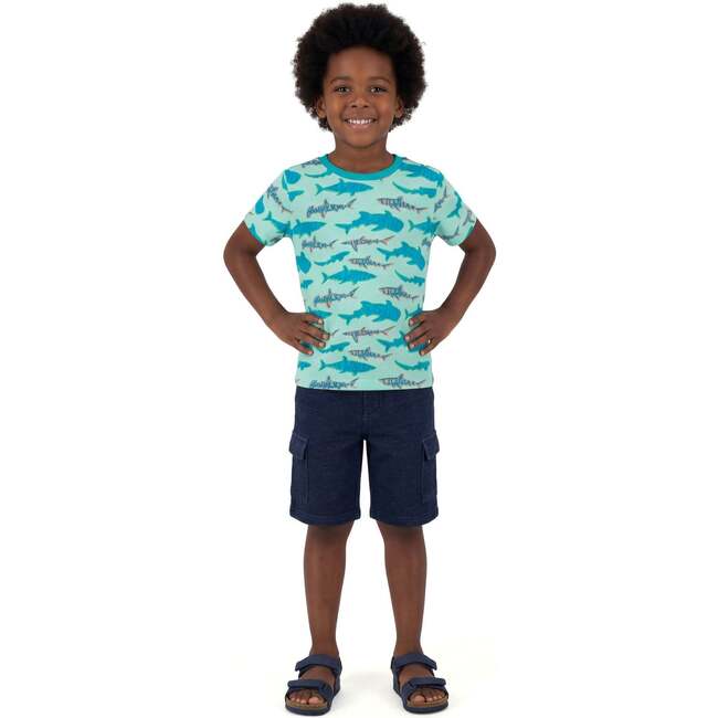 Boys Graphic Tee, Teal Sharks