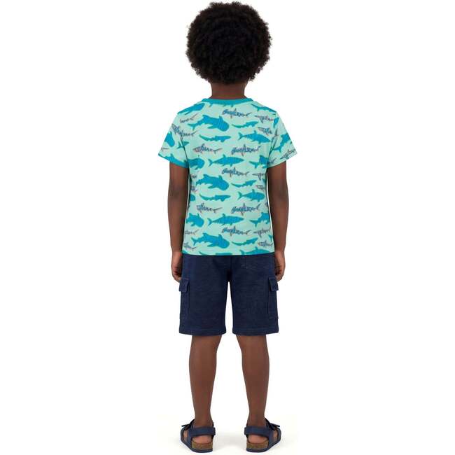 Boys Graphic Tee, Teal Sharks - T-Shirts - 3