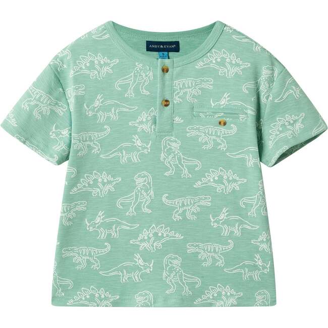 Boys Printed Henley Set, Green Dino - Mixed Apparel Set - 7