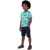 Boys Graphic Tee, Teal Sharks - T-Shirts - 4