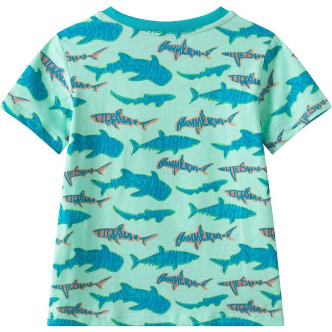 Boys Graphic Tee, Teal Sharks - T-Shirts - 5