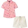 Boys Buttondown & Linen Short Set, Coral Cars - Mixed Apparel Set - 1 - thumbnail