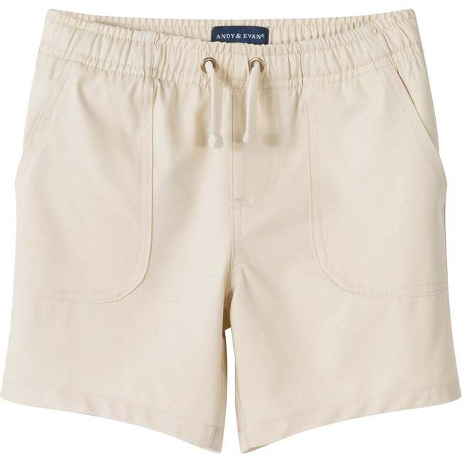 Boys Beige Textured Linen Shorts, Beige