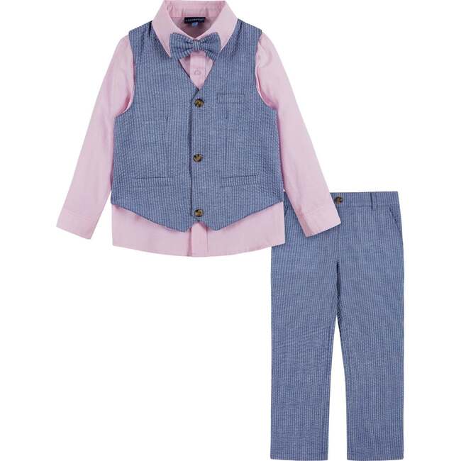 Boys (2-3) Seersucker Vest Suit Set, Blue & Pink