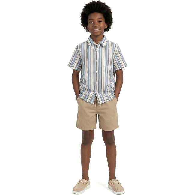 Big Kid Boys Puckered Stripes Buttondown, Blue Stripe