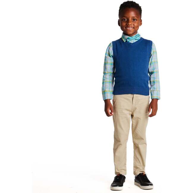 Boys 4-Piece Vest Set, Navy & Khaki Plaid - Mixed Apparel Set - 3