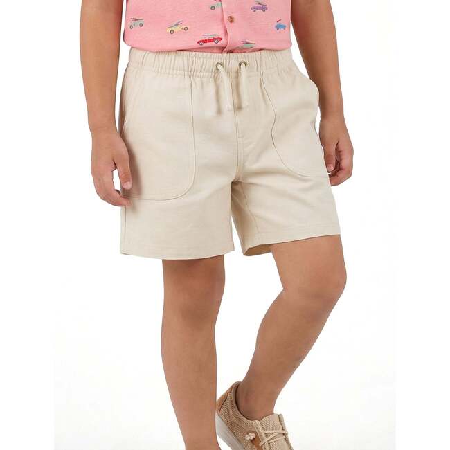 Boys Beige Textured Linen Shorts, Beige