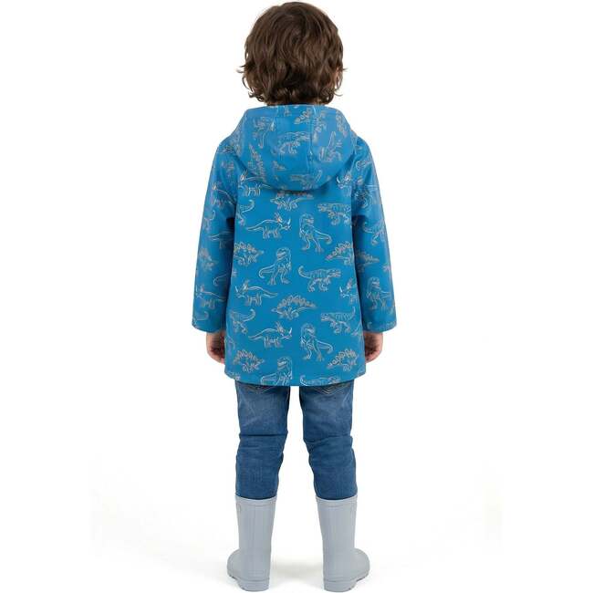 Boys Allover Print Raincoat, Blue Dino - Raincoats - 3