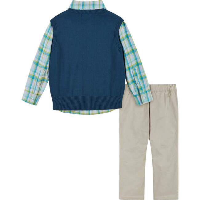 Boys 4-Piece Vest Set, Navy & Khaki Plaid - Mixed Apparel Set - 4