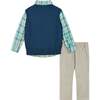Boys 4-Piece Vest Set, Navy & Khaki Plaid - Mixed Apparel Set - 4