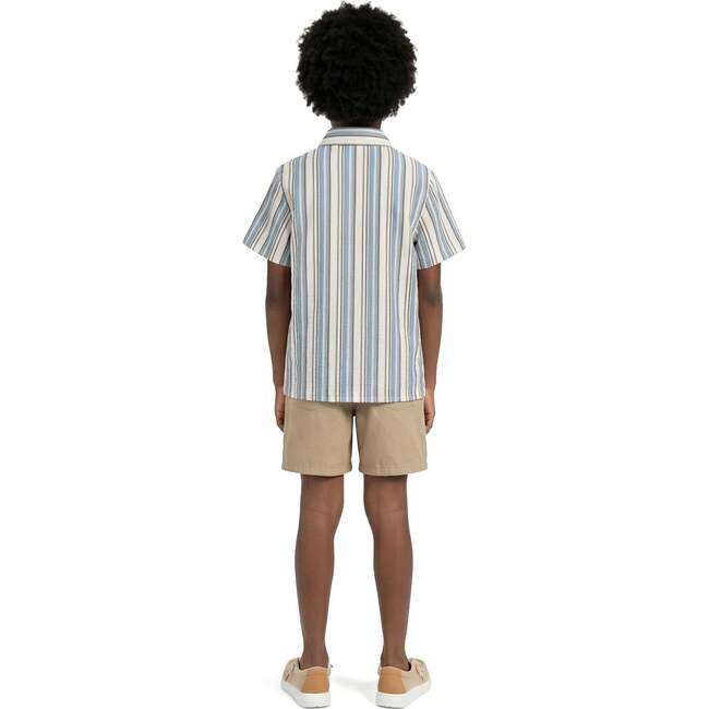Big Kid Boys Puckered Stripes Buttondown, Blue Stripe - Button Downs - 3