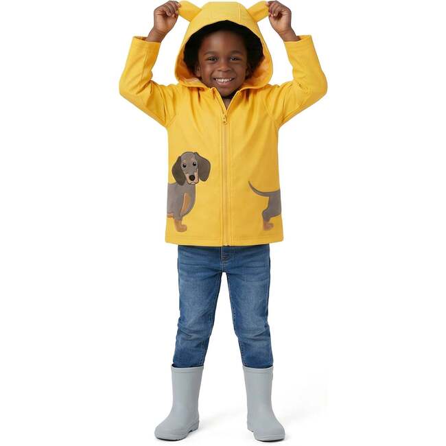 Boys Dog Applique Raincoat, Yellow - Raincoats - 4