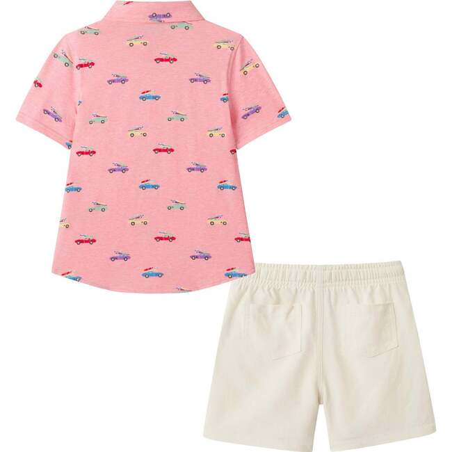 Boys Buttondown & Linen Short Set, Coral Cars - Mixed Apparel Set - 4