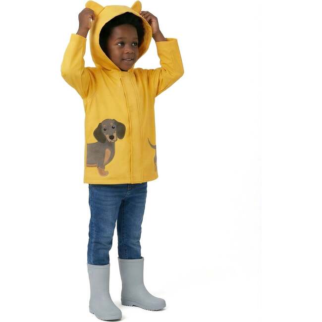 Boys Dog Applique Raincoat, Yellow - Raincoats - 5