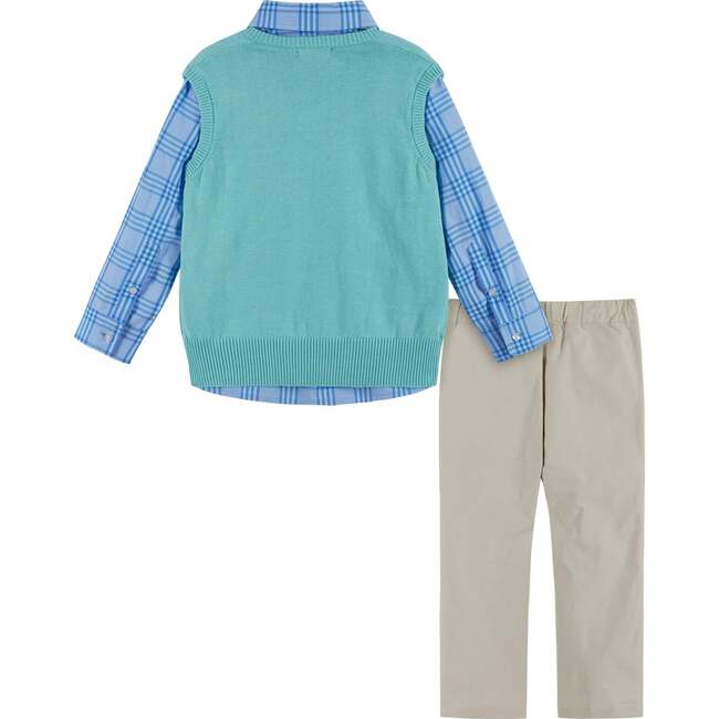 Boys 4-Piece Vest Set, Aqua & Grey Plaid - Mixed Apparel Set - 4