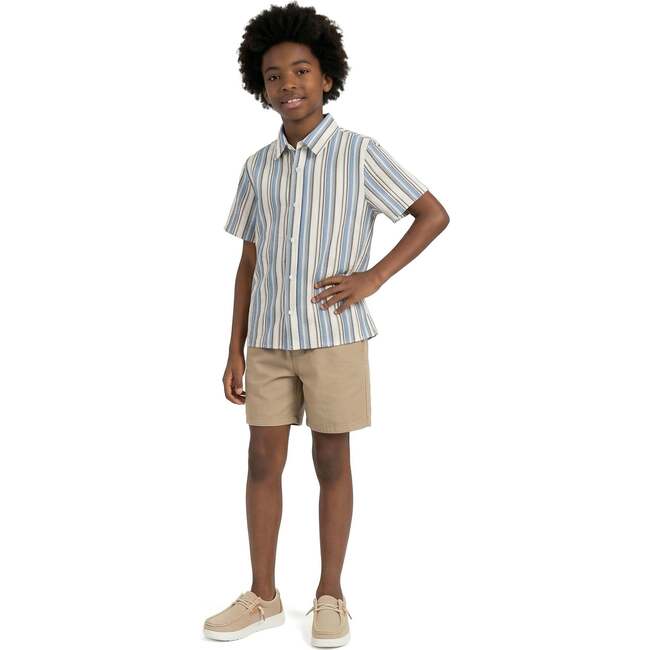 Big Kid Boys Puckered Stripes Buttondown, Blue Stripe - Button Downs - 5