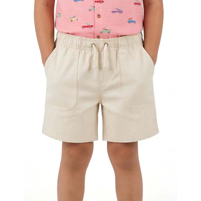 Boys Beige Textured Linen Shorts, Beige - Shorts - 5