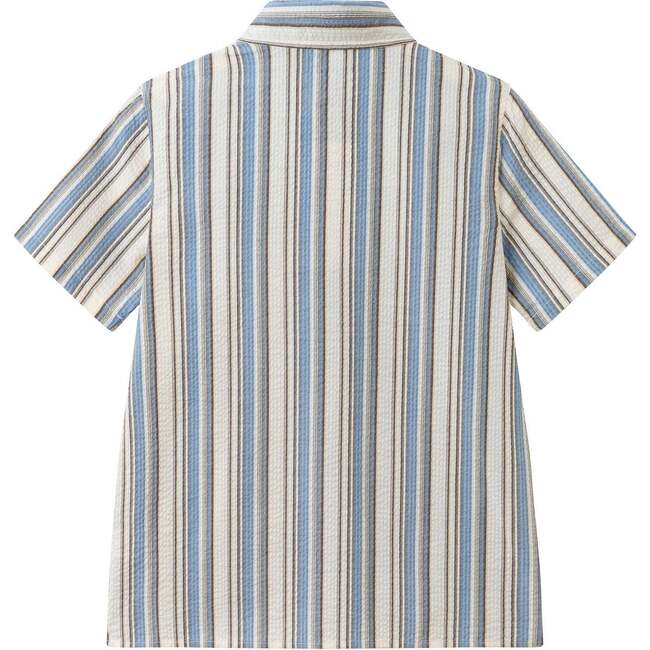 Big Kid Boys Puckered Stripes Buttondown, Blue Stripe - Button Downs - 6