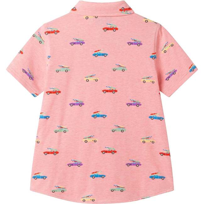 Boys Blue Printed Knit Buttondown, Orange Cars - Button Downs - 5