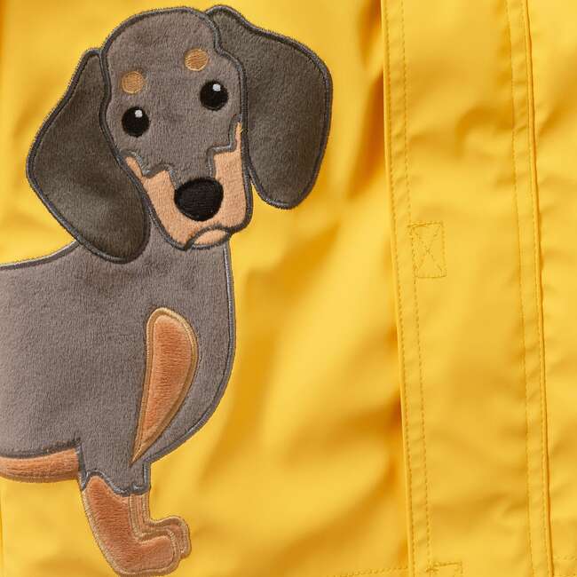 Boys Dog Applique Raincoat, Yellow - Raincoats - 7