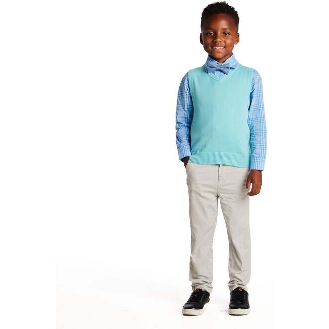 Boys 4-Piece Vest Set, Aqua & Grey Plaid - Mixed Apparel Set - 9