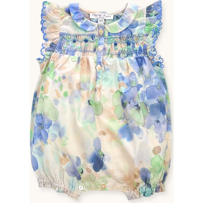 Romper AGATA hand-smocked Blue frozen flowers