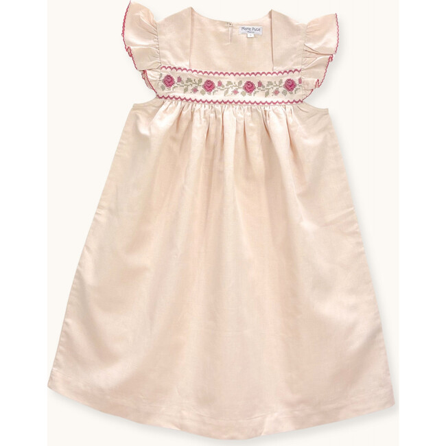 Dress Eden with cross-stitch embroidery in linen sand