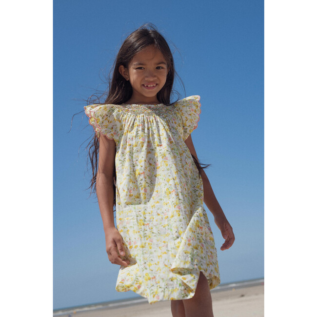 Dress Stella hand-smocked in Liberty Inky Fields
