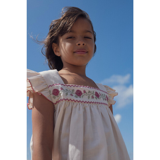 Dress Eden with cross-stitch embroidery in linen sand