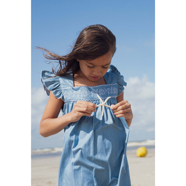 Dress Eden with cross-stitch embroidery in denim lignt