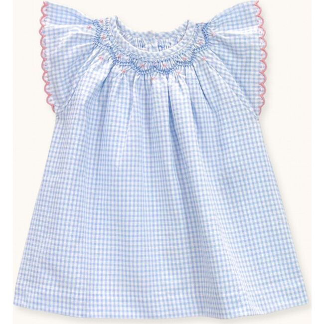 Baby dress Gabrielle hand-smocked in blue gingham