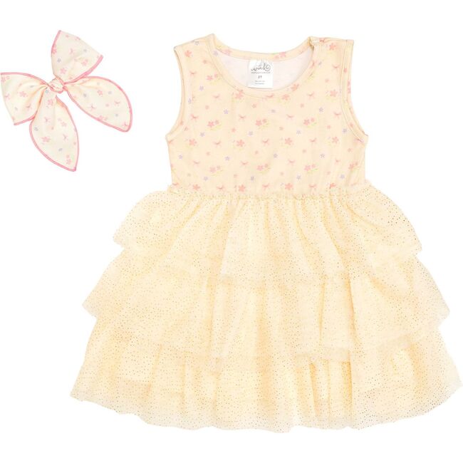 Lemon Floral Tank Tutu Dress & Bow Set, Yellow