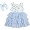 Sky Floral Tank Tutu Dress & Bow Set, Blue - Dresses - 1 - thumbnail