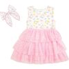Sweet Floral Tank Tutu Dress & Bow Set, Pink - Dresses - 1 - thumbnail