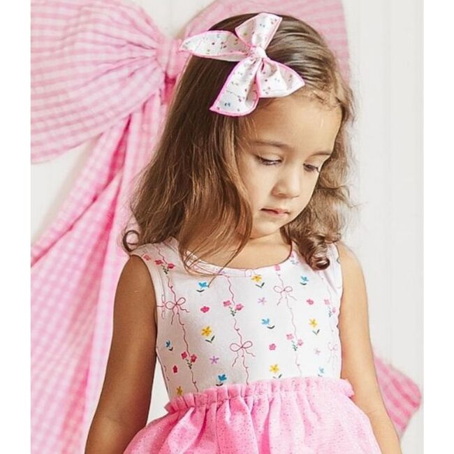 Peony Floral Tank Tutu Dress & Bow Set, Pink - Dresses - 4