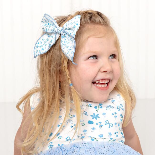 Sky Floral Tank Tutu Dress & Bow Set, Blue - Dresses - 4