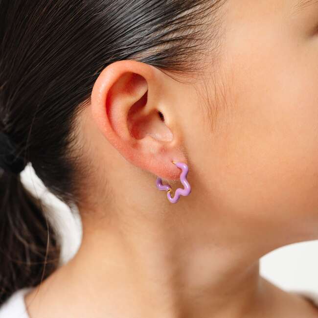 Enamel Flower Hoops, Purple