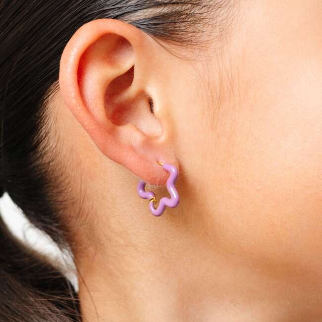 Enamel Flower Hoops, Purple - Earrings - 3