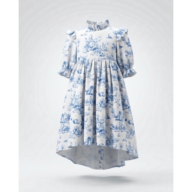 Short Sleeve Aoki Dress, Blue Toile