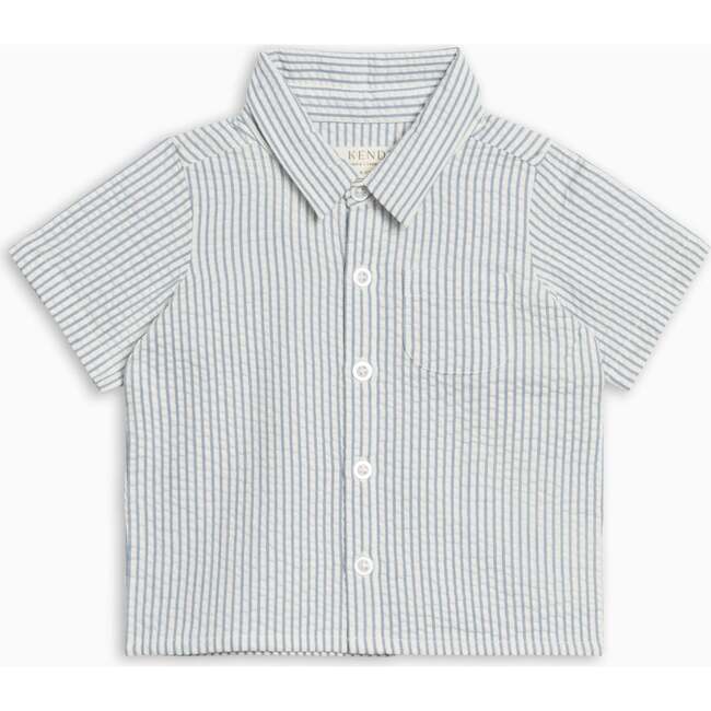 Landon Seersucker Button Down, Shore Stripe / Sea